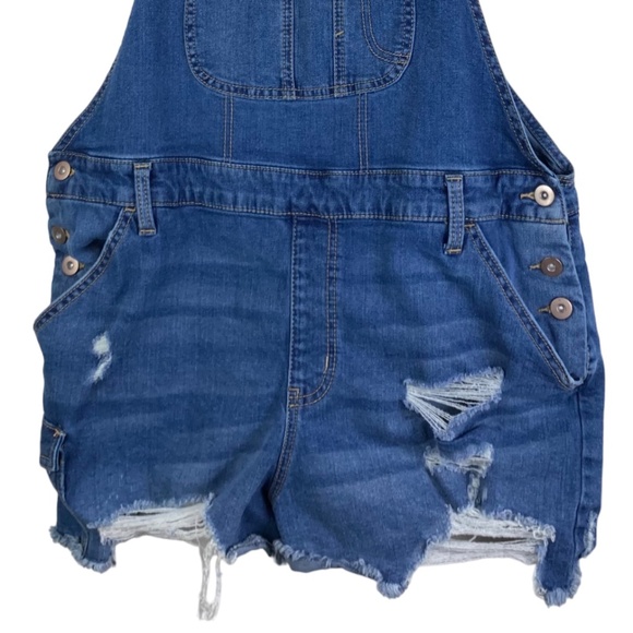 No Boundaries XXL 2X 19 Juniors Overall Shorts Romper Jean Denim Distressed - Picture 2 of 5